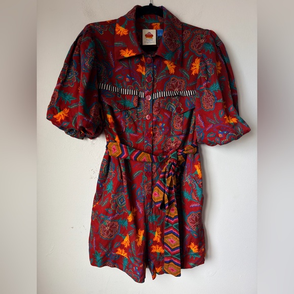 FARM RIO ANTHROPOLOGY Floral Red ROMPER - Picture 3 of 16